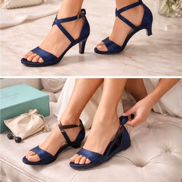 Pashion Footwear Blue Convertible Heels Sandals Size 7.5 Elegant Evening Chic - Picture 16 of 16